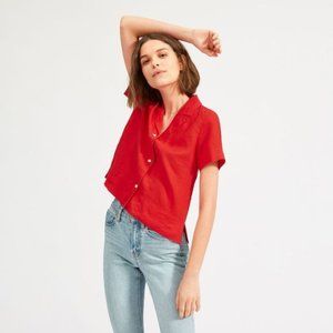 Everlane The Linen Short-Sleeve Notch Shirt in Red